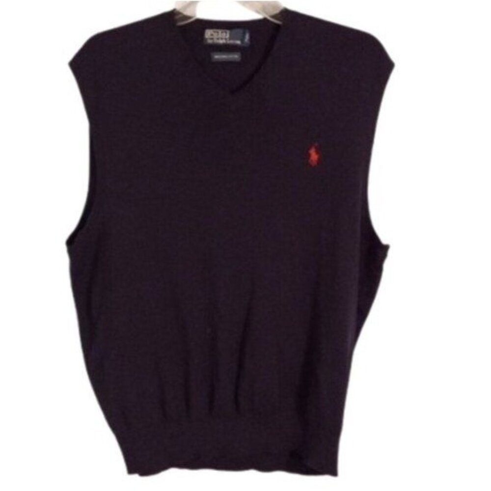 Polo Ralph Lauren Mens Blue Sleeveless V-Neck Sweater Vest 100% Pima Cotton Logo